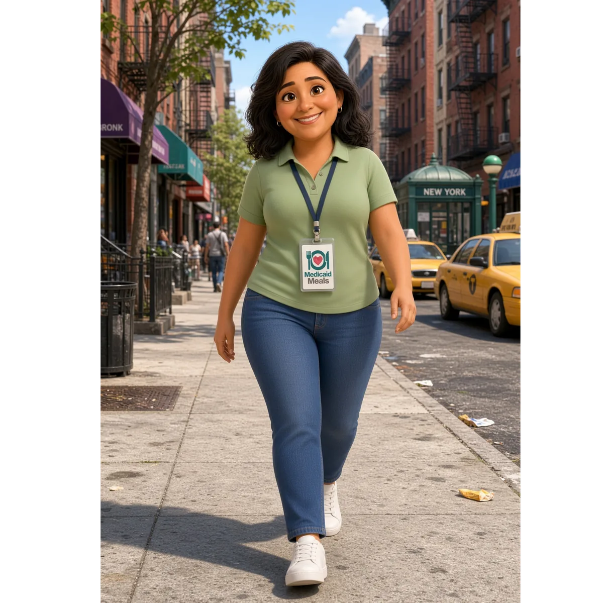 Mary walking down a Bronx street